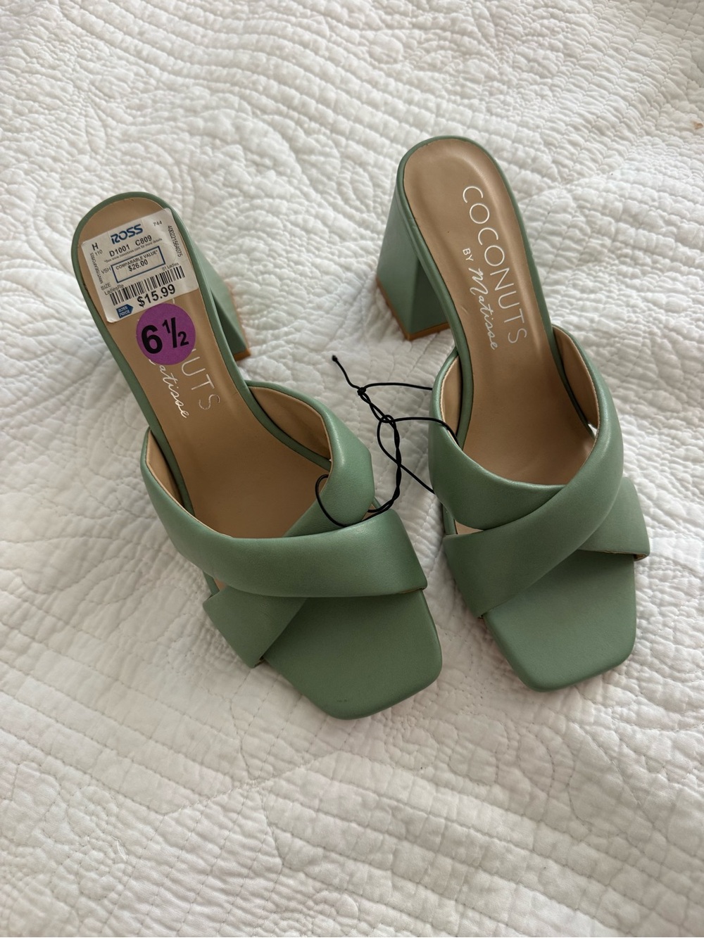 Mint Green Crisscross Block Heel Mules